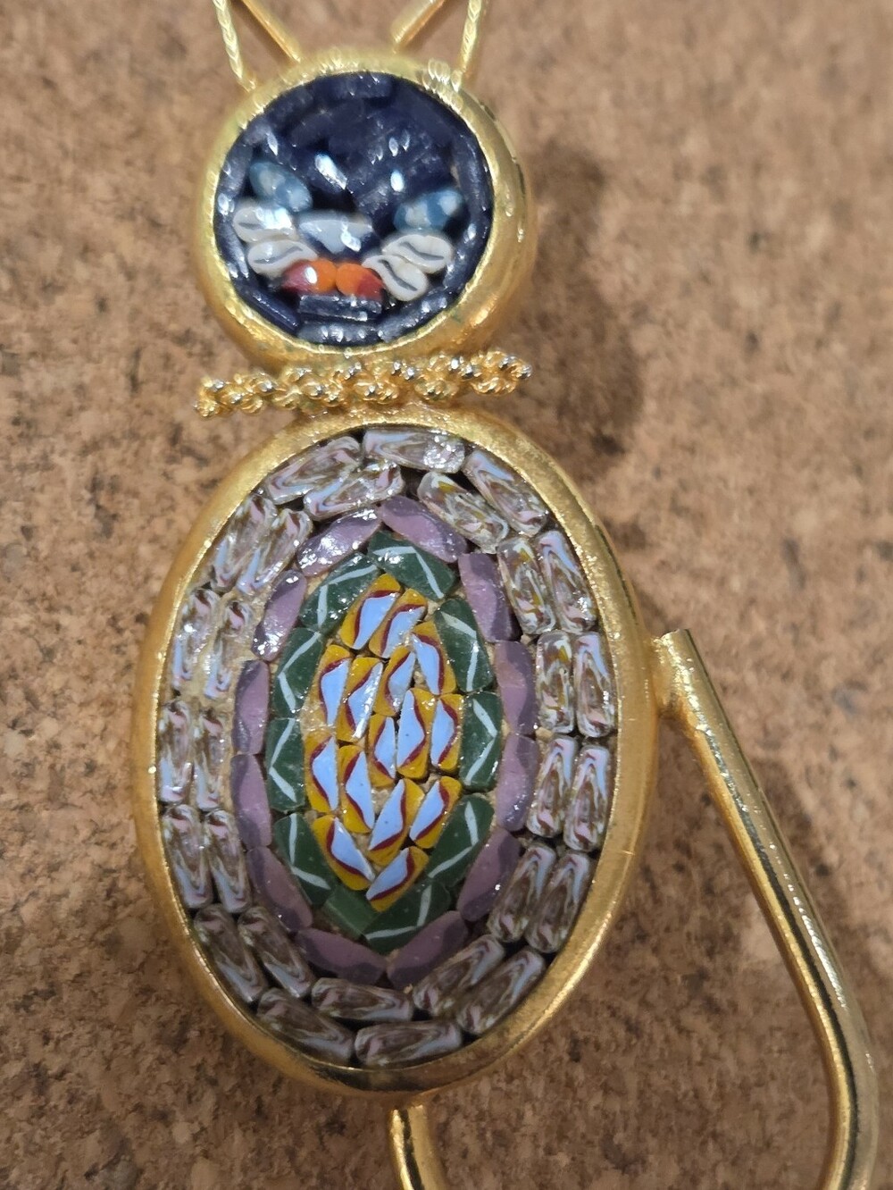 Italian Micro Mosaic Multicolor Millefiori Glass Cat Brooch